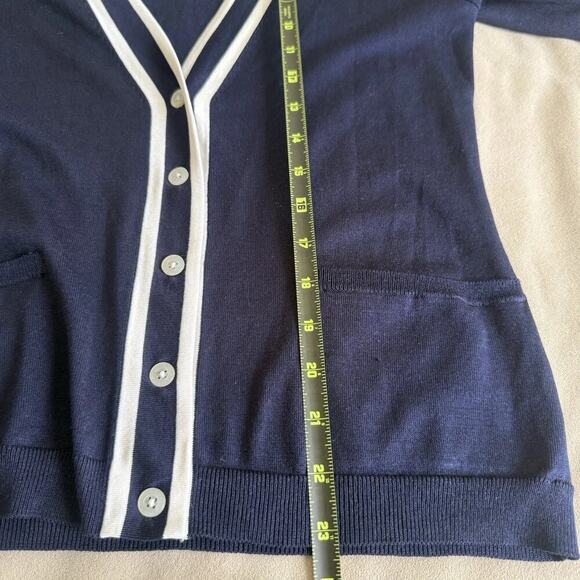 Lauren Ralph Lauren Silk Navy Cardigan XS Quiet Luxury Preppy Dark Academia - Picture 8 of 10